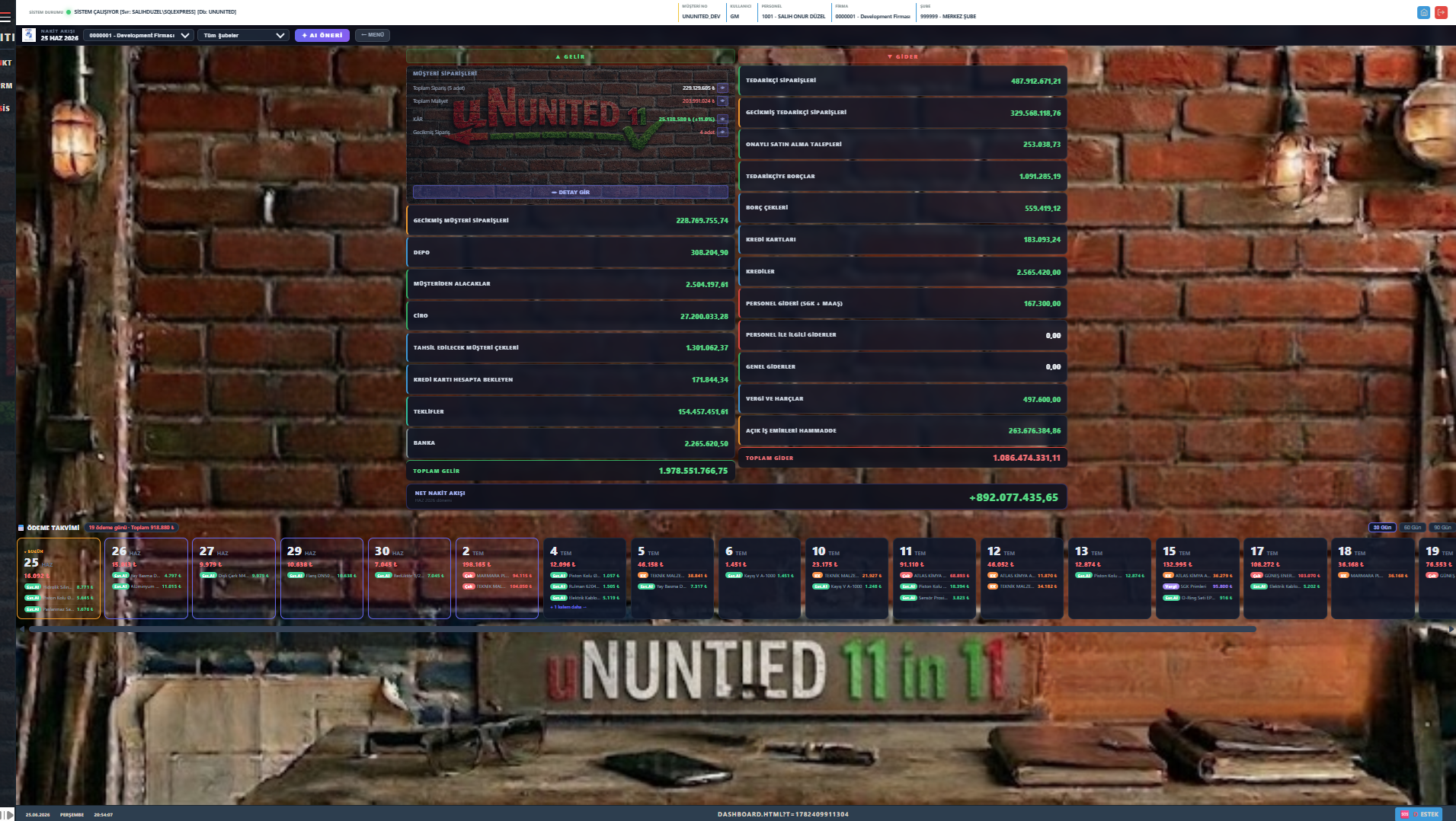 Nakit Akışı Dashboard Demo